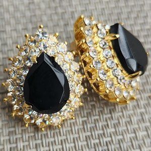 Earrings Teardrop Blackstone, Diamond Gold Tone Stud Earrings